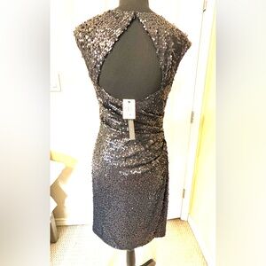 NWT NEW David Meister dress 6 medium Sequin open back black dress cocktail LBD